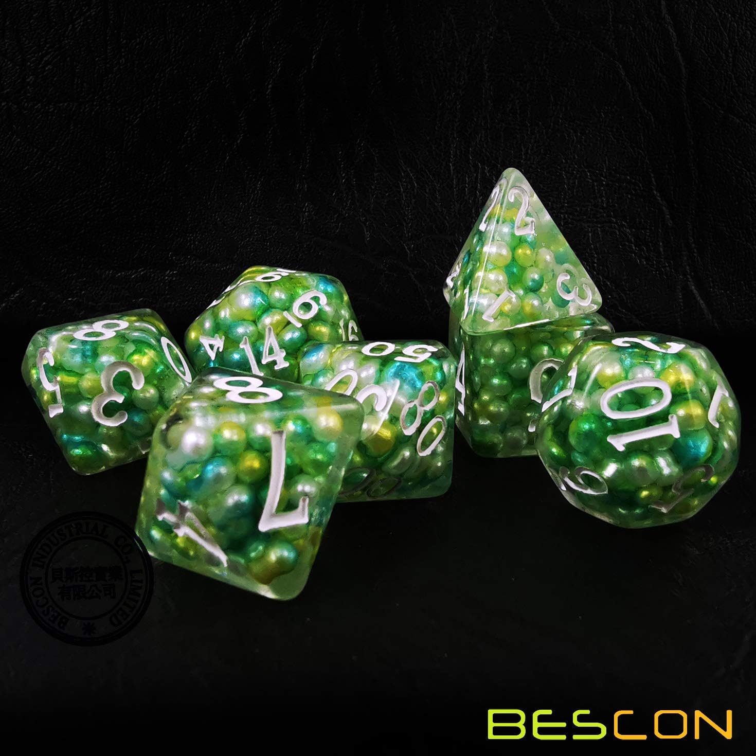 Bescon Olive Pearl Polyhedral Dice Set, Pearl Poly RPG Dice Set of 7