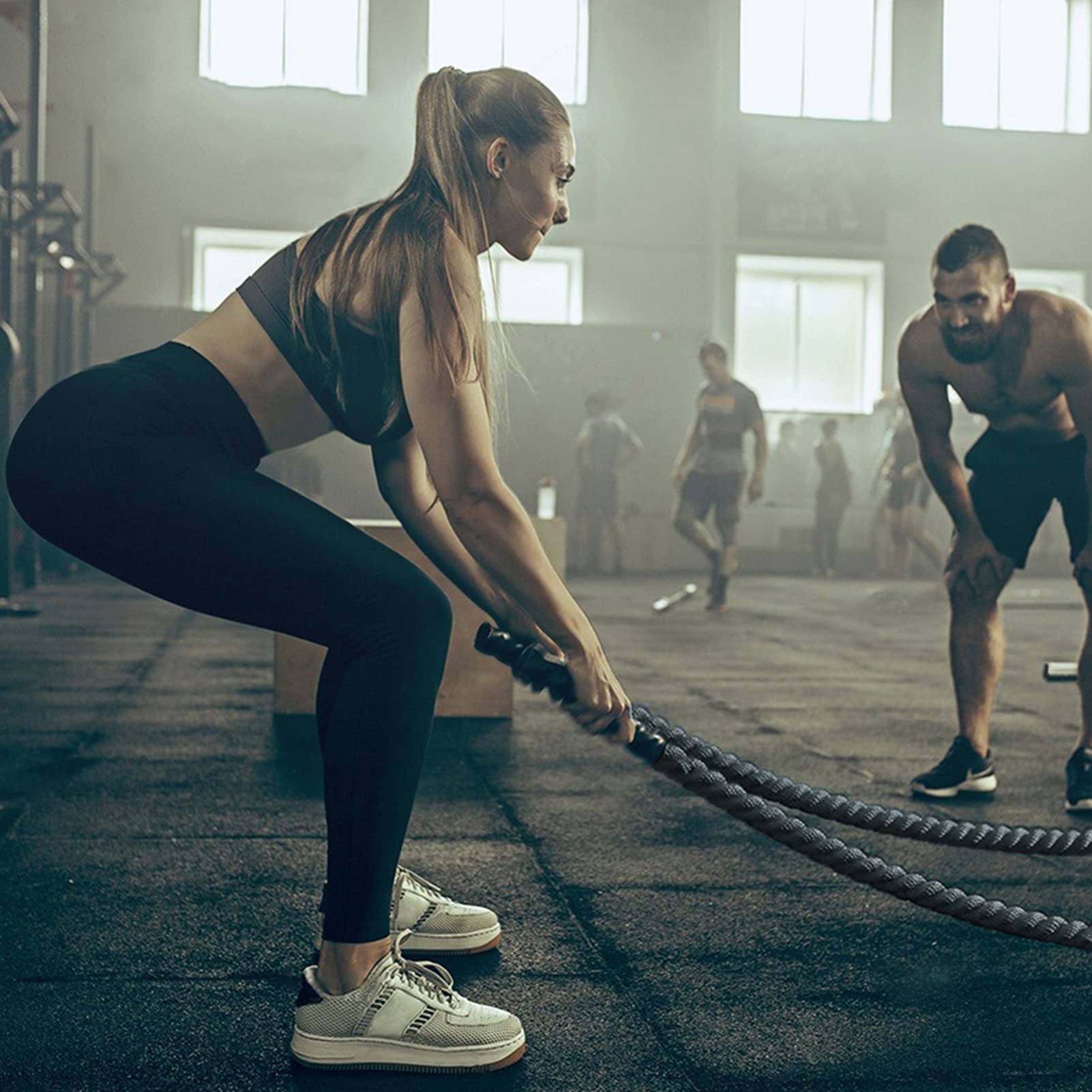 Battle Rope, Workout Fitness Trainingsseil mit Schutzhülle, für Das Core-Krafttraining, Cardio-Training, Fitnessübungen (Size : 15m)