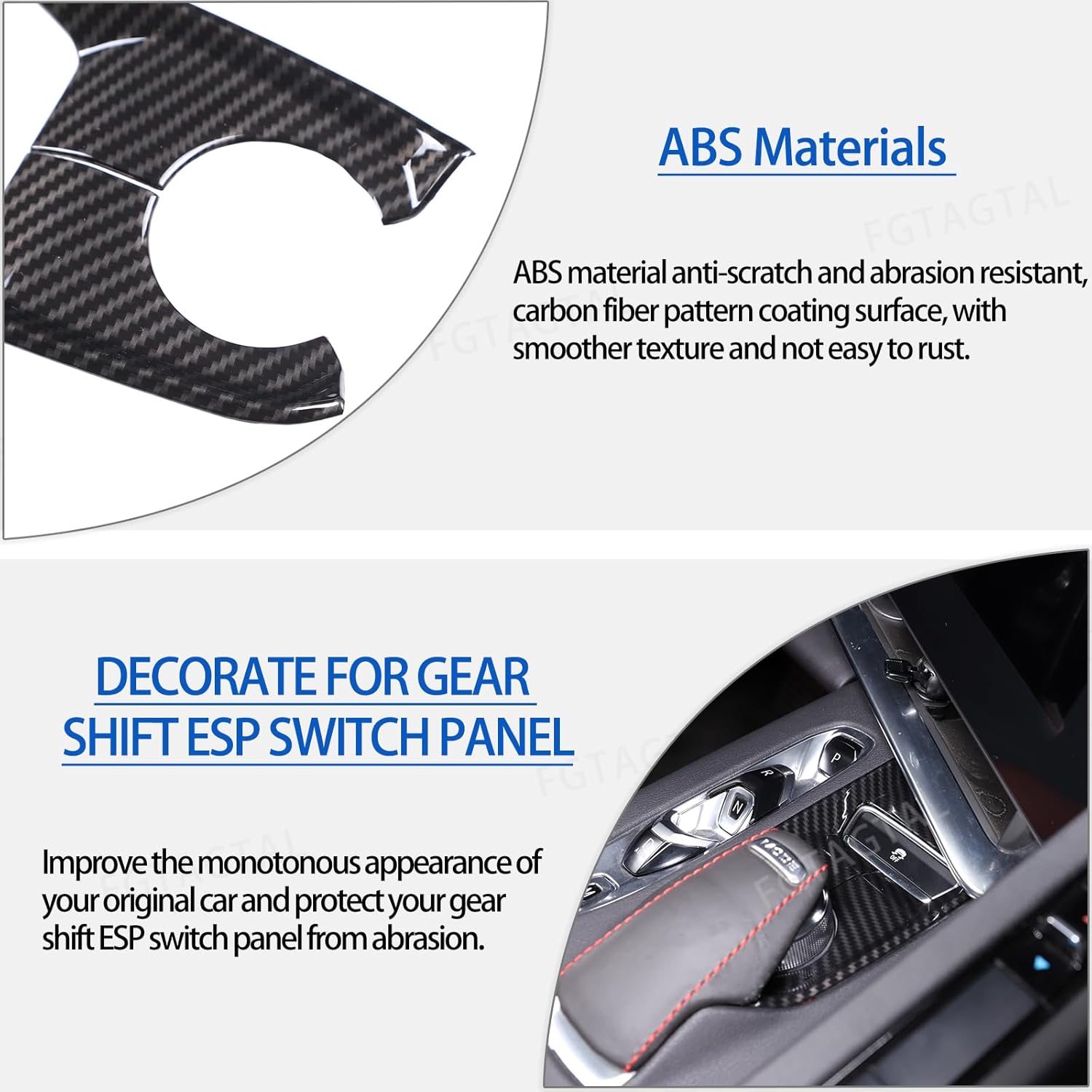 Gear Shift Panel ESP Anti Slip Switch Panel Trim Cover Compatible with Chevrolet Corvette C8 2020-2025, ABS Center Console Gears Base Panel Cover, 1PCS (Carbon Fiber Pattern Black)