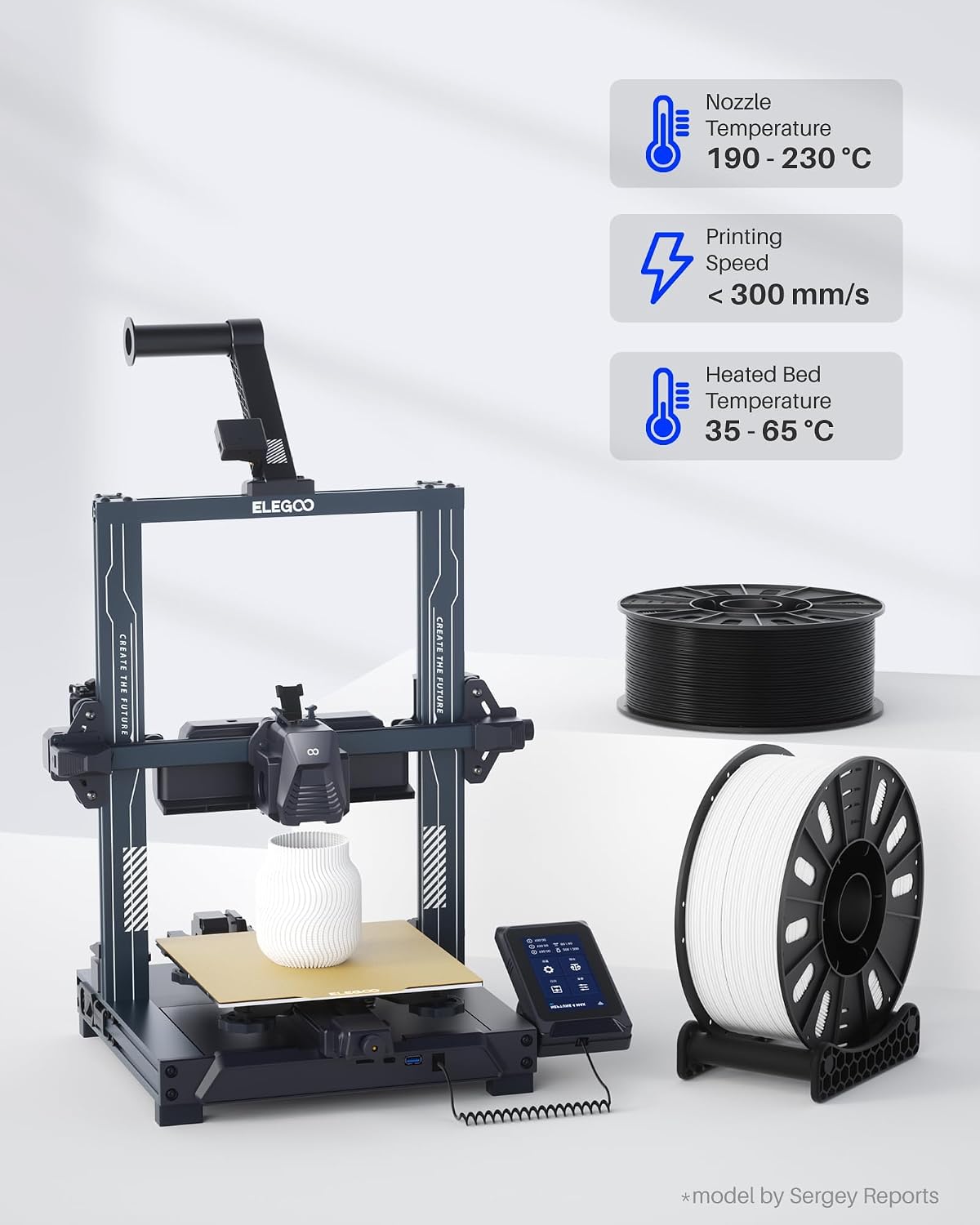 ELEGOO PLA Filament 1.75mm White 3KG, 3D Printer Filament Dimensional Accuracy +/- 0.02mm, 3kg Large Spool(6.6lbs) Fits for Most FDM 3D Printers