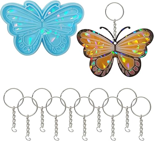Llavero de mariposa diseño holográfico molde de resina molde de fundición de resina epoxi con 10 llaveros molde de silicona para manualidades