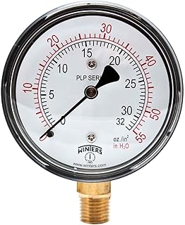 Winters PLP Series Steel Dual Scale Low Pressure Gauge with Brass Internals, 0-55