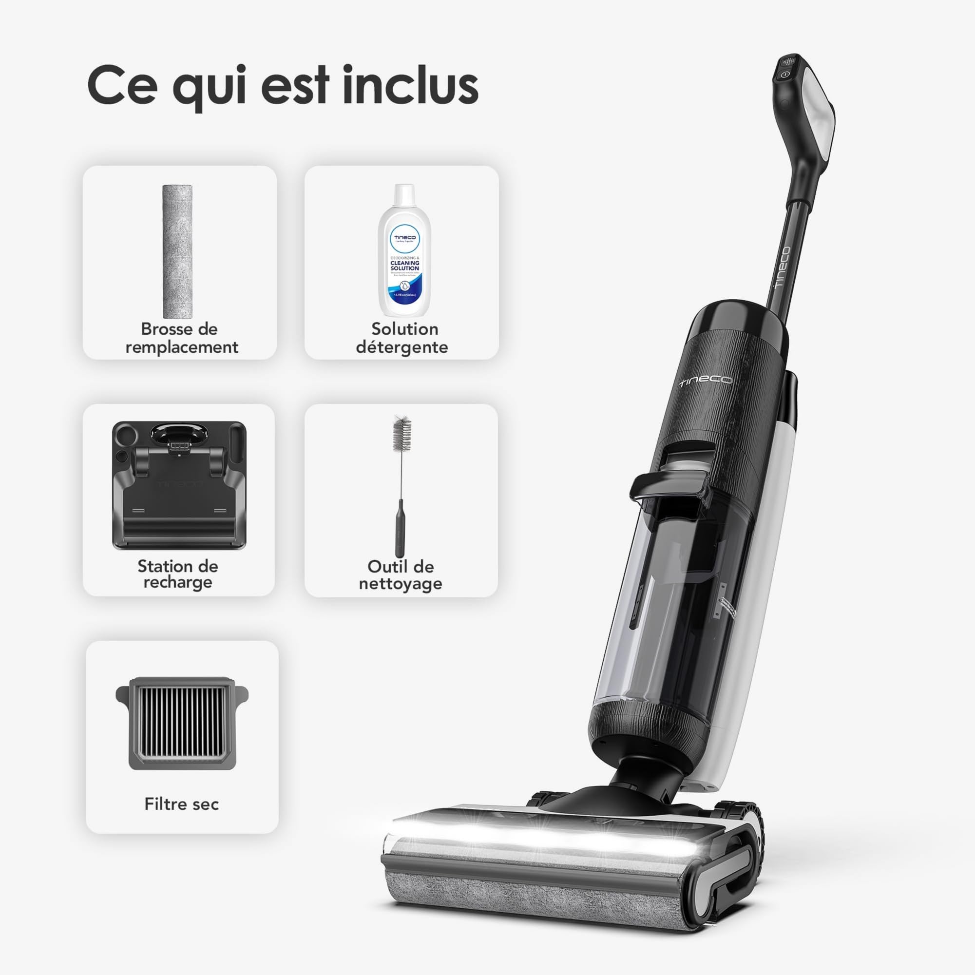 Tineco Floor One S7 Pro Series Aspirateur Laveur Sec Et Humide Intelligent sans Fil pour Sols Durs, Écran Digital LED, Grande Autonomie, Parfait pour Les Tâches Tenaces et Les Poils