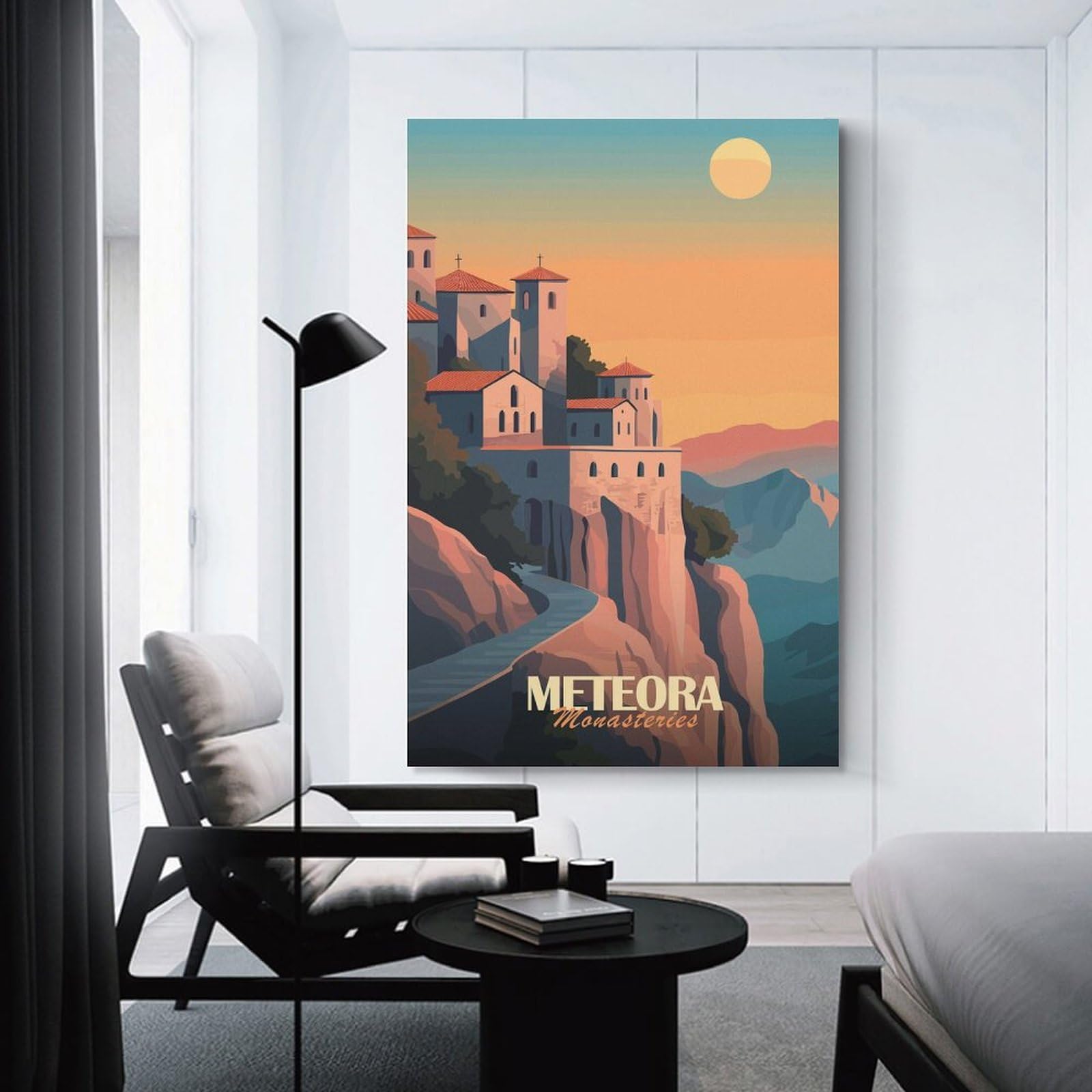 Junmoney Meteora Monasteries Wall Art Print, 20x30inch(50x75cm), for Office, Study Or Home Workspace, Decorative Artwork for Productive Spaces