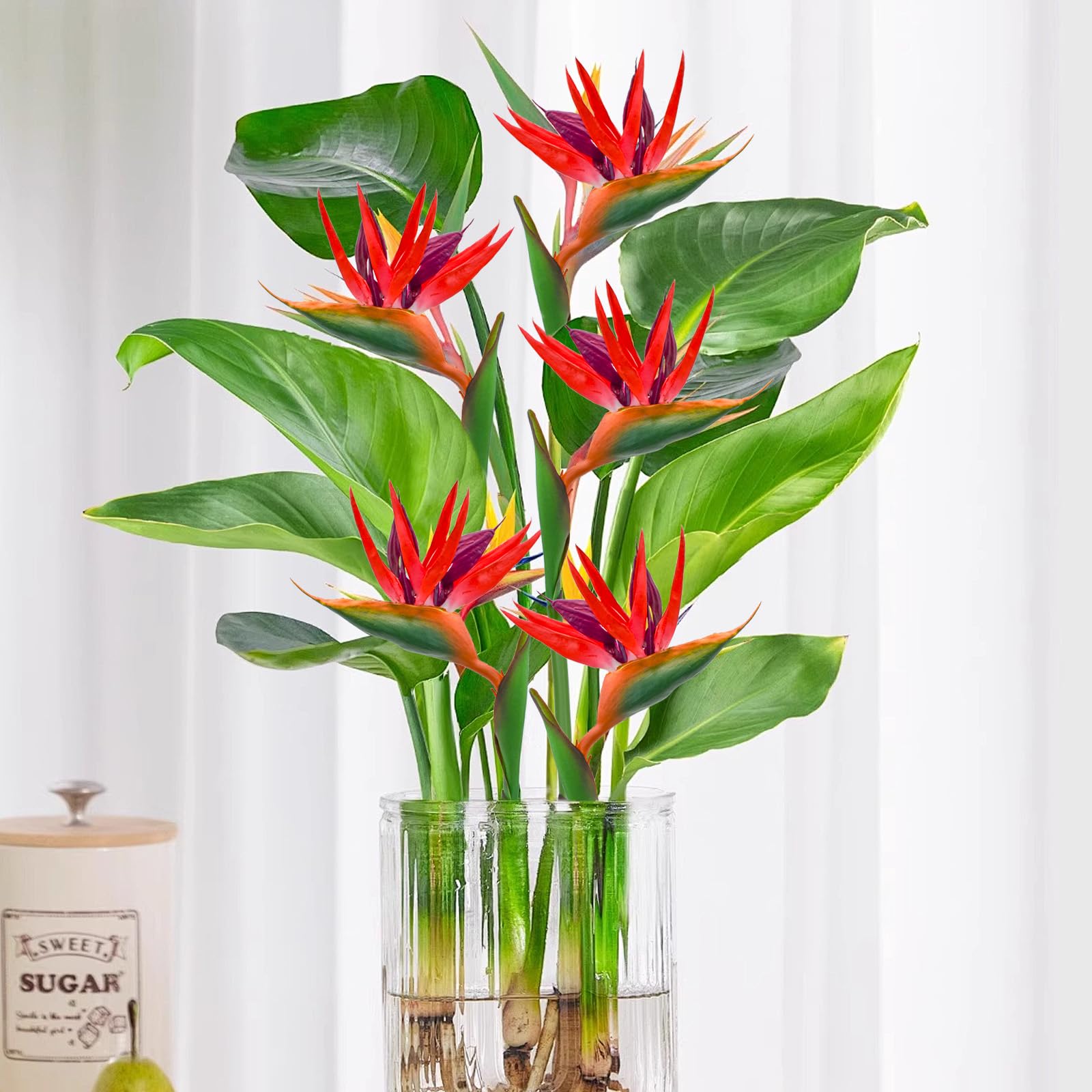 Bacucine 人工観葉植物 極楽鳥花 造花 6本 アーティフィシャルフラワー インテリア極楽鳥 ストレリチアの花 フェイクフラワー ガーランド リアル フェイクフラワー 枯れない花 部屋飾り バレンタイン プレゼント インテリア 喫茶店 店舗用 (レッド)