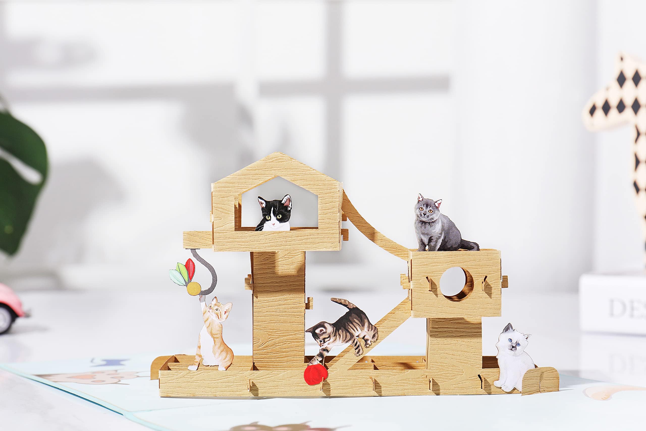 Liif 3D Cat Pop Up Birthday Card, Funny Cat Birthday Card for Cat Mom, Dad, with Message Note and Envelop (Cat Tree)