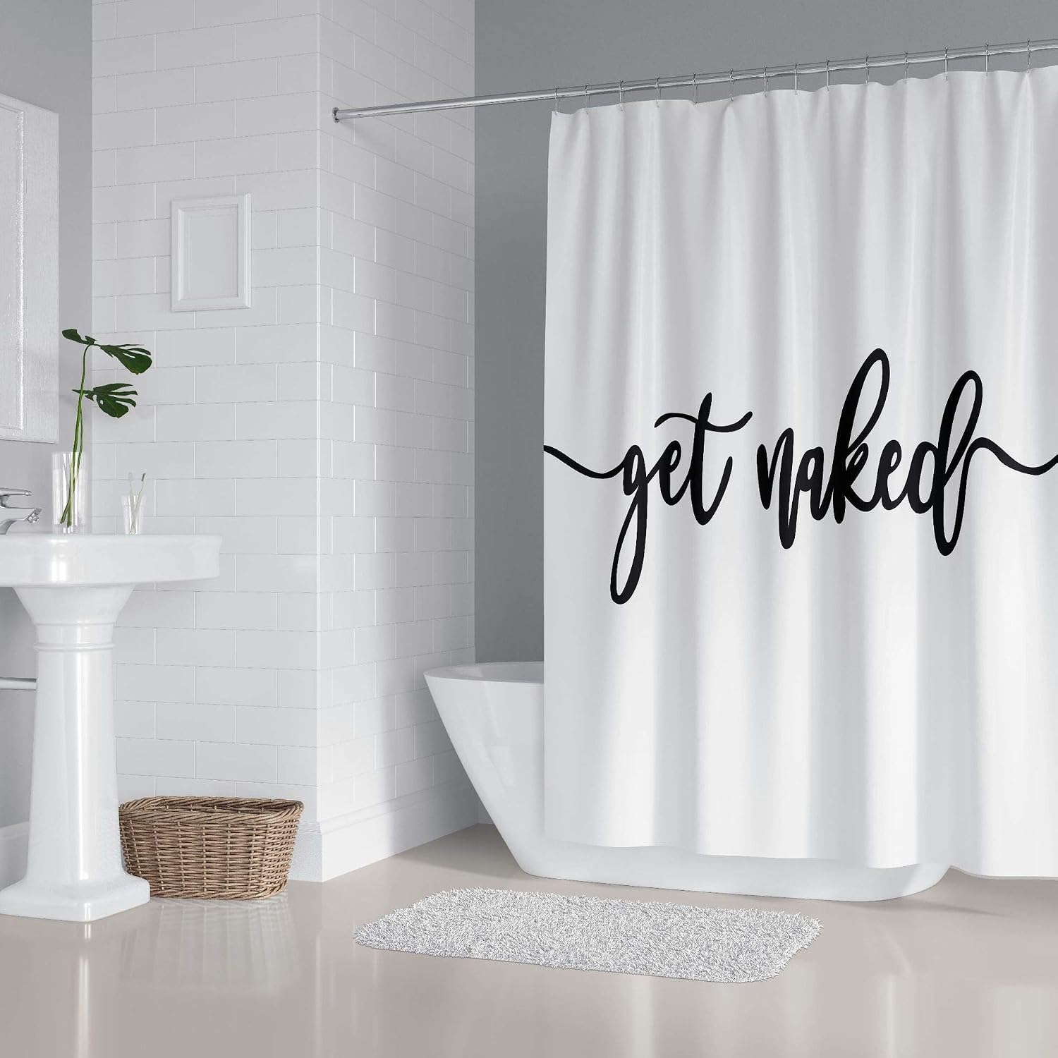 Zengmei Get Naked Shower Curtain, Funny Quote Bathroom Decor, 71 x 71 in