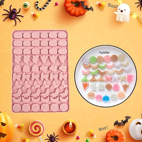 Miniatura 4 de 1 molde de silicona para chocolate para Halloween, calabaza, fantasma, gato, sombrero de bruja, luna, telaraña y forma de murciélago 3D para