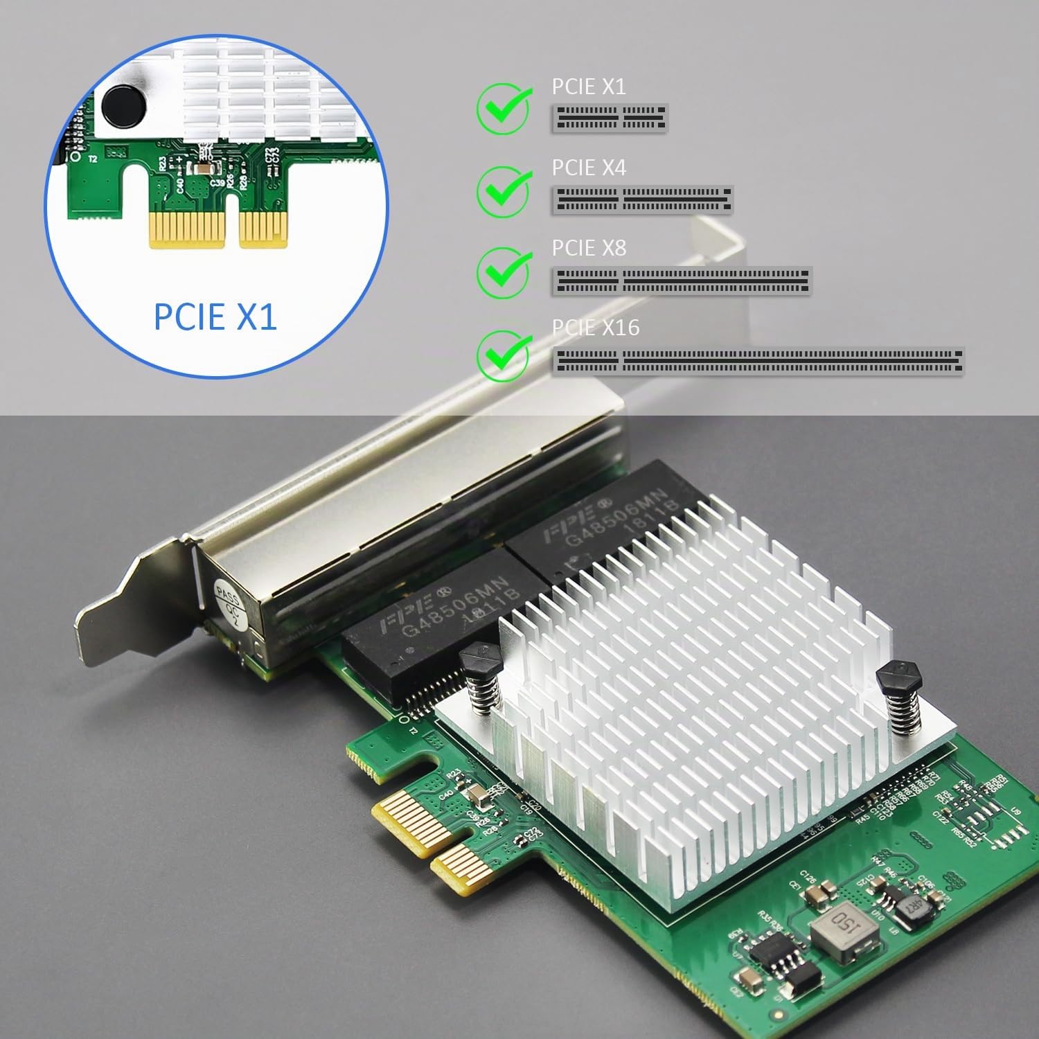 GLOTRENDS ST7387 4-Port Gigabit PCIe Ethernet Netzwerkkarte, 4 x RTL8111H Chip, 4 x RJ45 LAN Port, PCIe X1 Installation