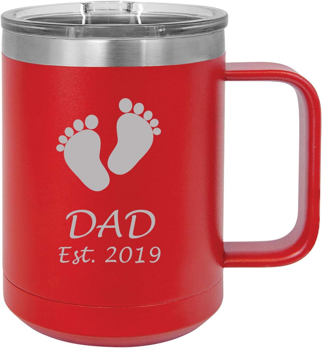 Dad Established EST. 2019 Baby Feet Stainless Steel Vacuum Insulated 15 Oz Travel Coffee Mug with Slider Lid, Blue