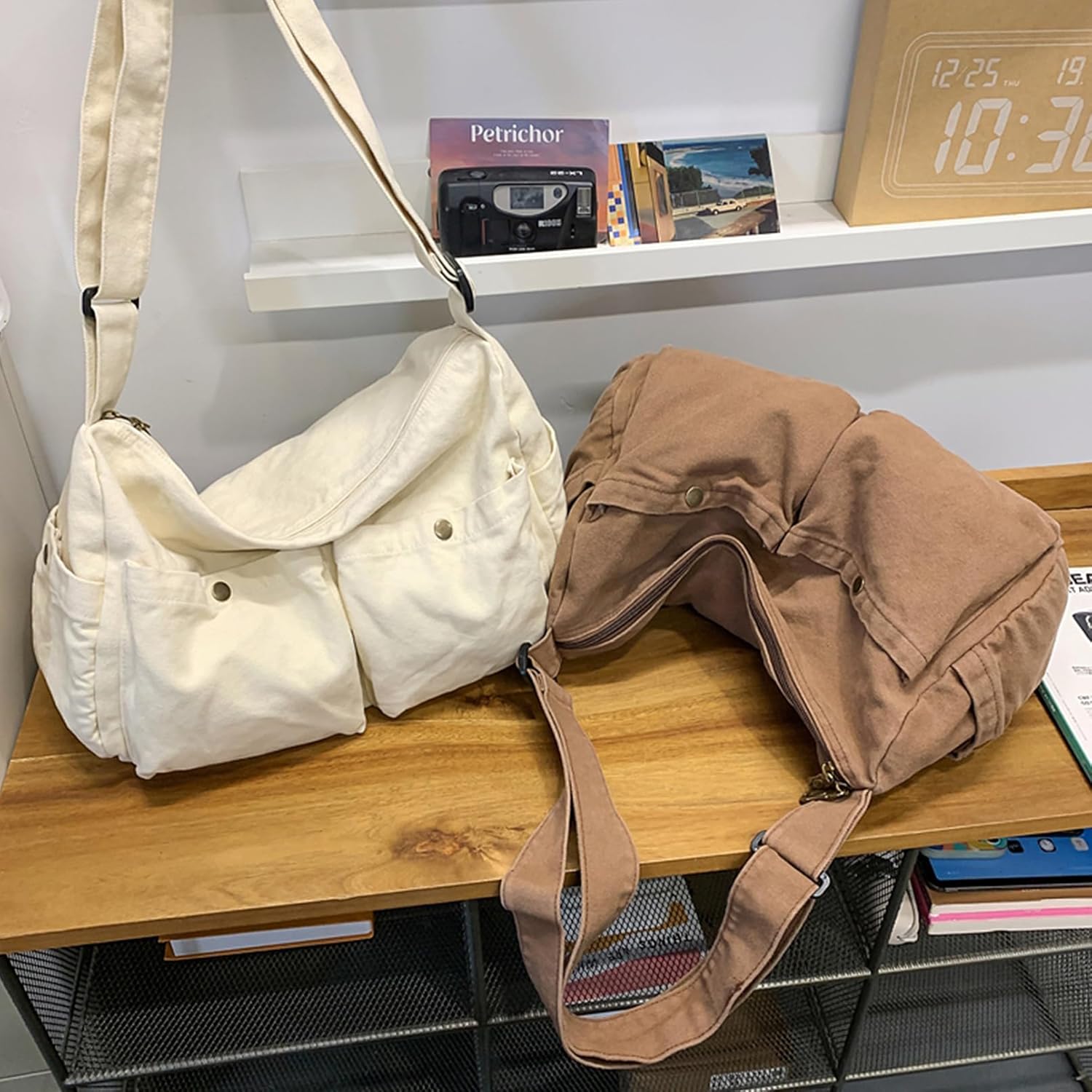 Canvas Messenger Bag Cute Crossbody Tote Bag Shoulder for Women Men for School Aesthetic Hobo with Multiple Pockets - Image 2