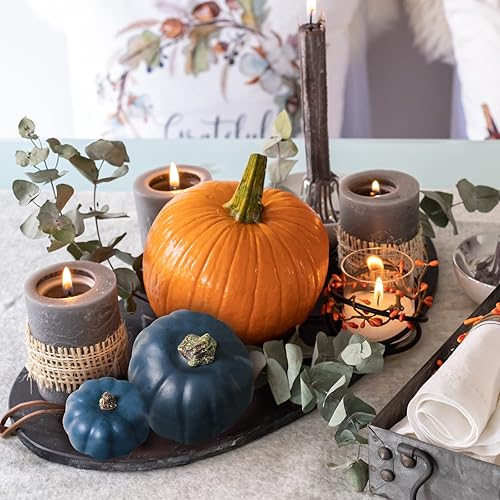 Vista 113 de Winlyn 7 calabazas artificiales verdes surtidas, calabazas de cosecha de color verde oscuro, calabazas decorativas de espuma para granja, otoño