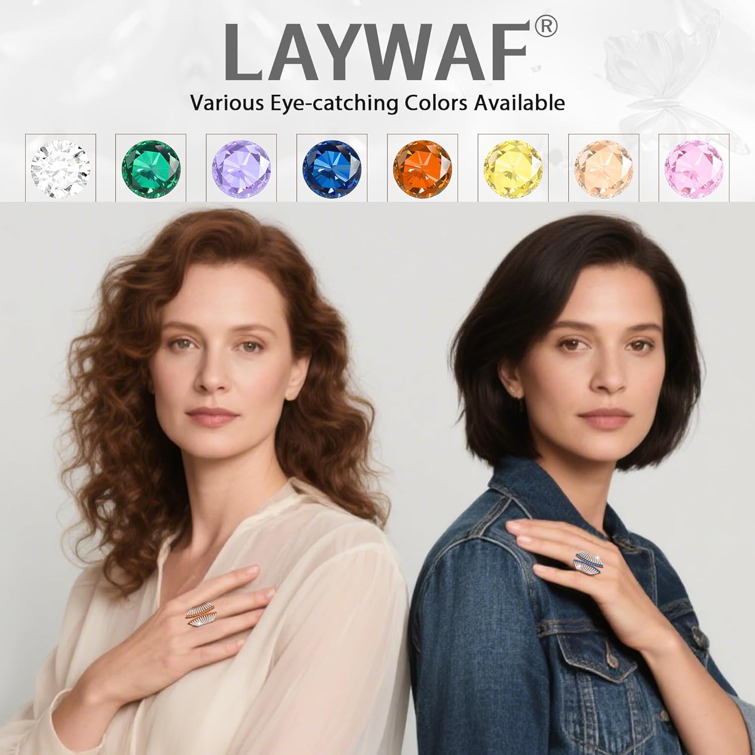 Rhinestone Butterfly Rings for Women, Cubic Zirconia Fake Diamond Adjustable Thumb Ring, Chunky Vintage Gemstone Rings, Available in Gold Plated and Silver Plated - Image 6