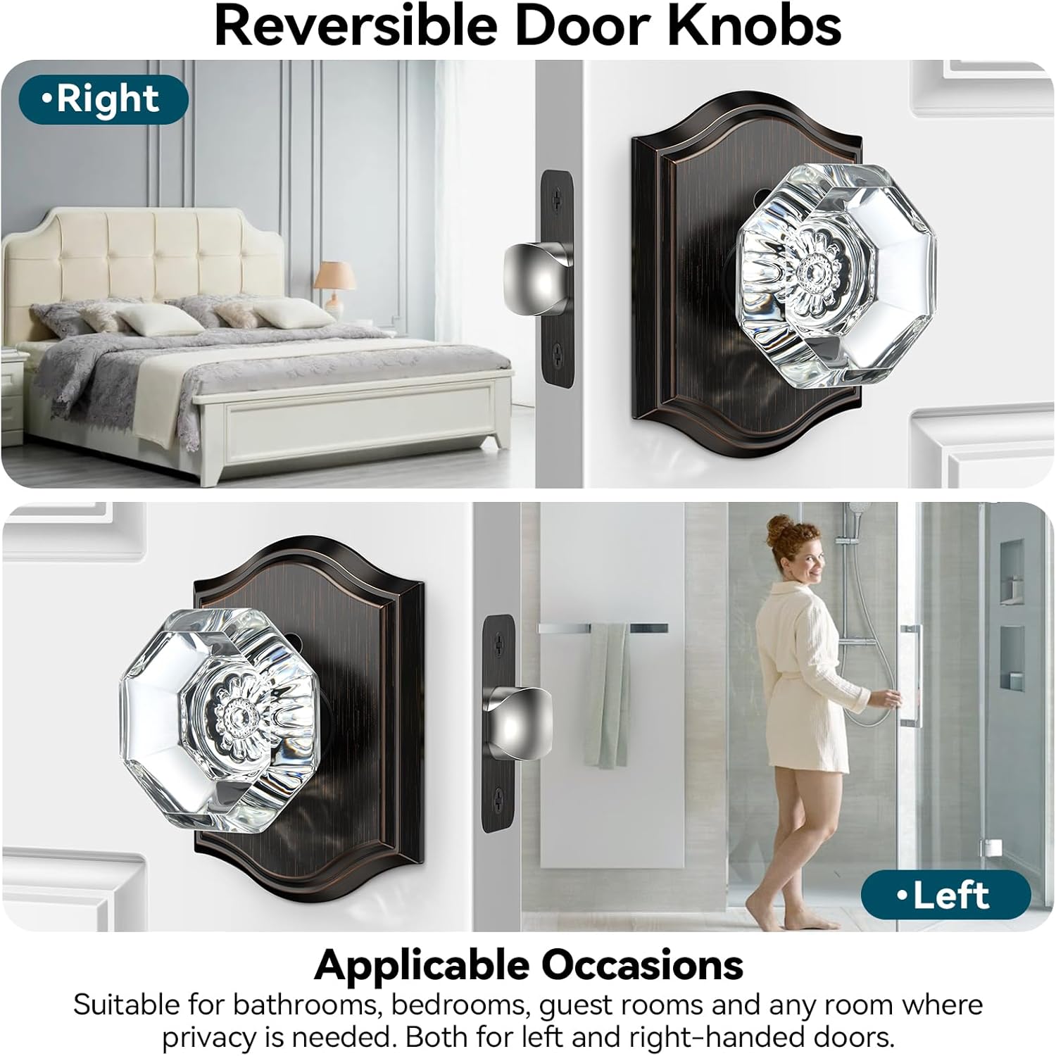 Crystal Door Knobs Interior, 3 Pack Oil Rubbed Bronze Glass Door Knobs with Lock, Vintage Crystal Door Knob for Bedroom Bathroom, Antique Bronze Glass Door Knob Set