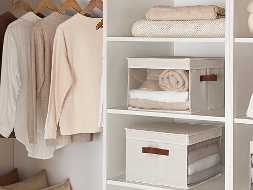 Miniatura 4 de StorageWorks Contenedores de almacenamiento con tapa y ventana transparente, cajas de almacenamiento de tela con tapas, cesta apilable para