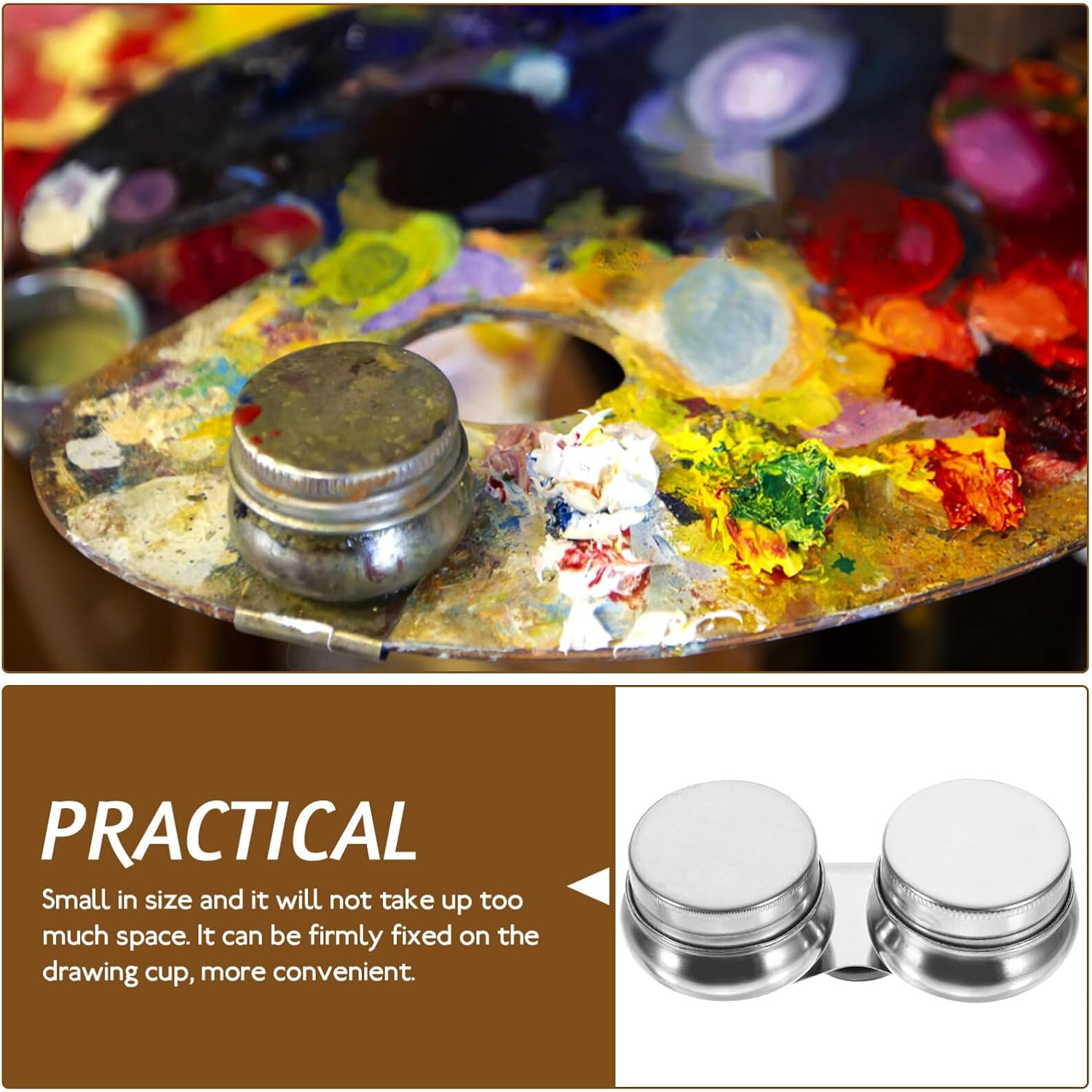 2pcs Stainless Steel Oil Palette Cup Lid Mouth Dipper for Painting and Brush Cleaning and Reusable Art Supplies for Oil and Watercolor Mixing