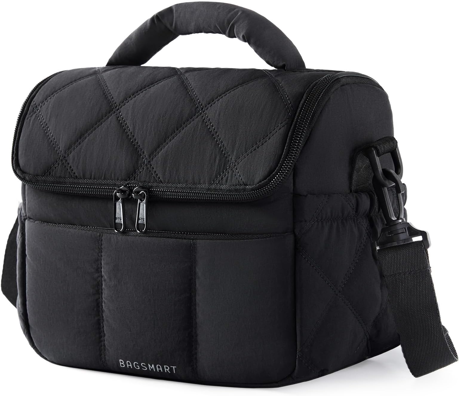 BAGSMART Insulated Lunch Bag for Women Cute Quilted Lunch Box Lightweight Fluffy Padded Waterproof Lunch Tote Reusable Lunch Cooler for Work School Picnic Travel Black
