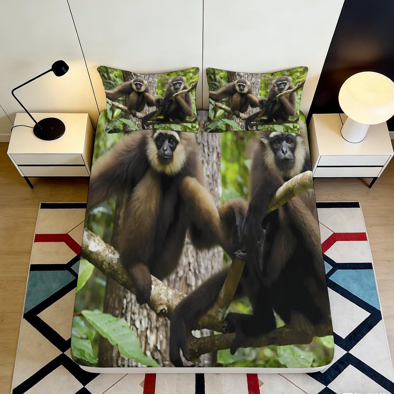 Jqzkxnhpbr Style-6 3D Printed Monkey Jungle Fitted Sheet Microfiber Breathable Animal Bed Cover For Bedroom Dorm Mattress Decor, Easy Care 90X200x25cm