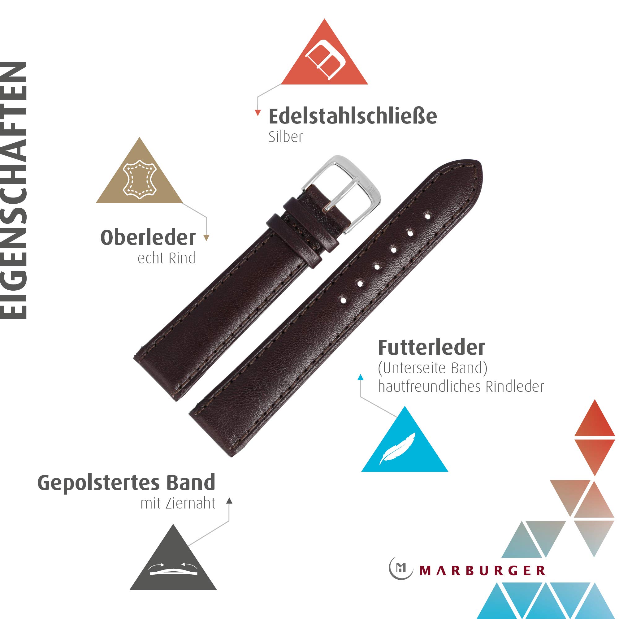 MARBURGER Uhrenarmband 12mm Leder Glatt - Werkzeug Montage Set 80712