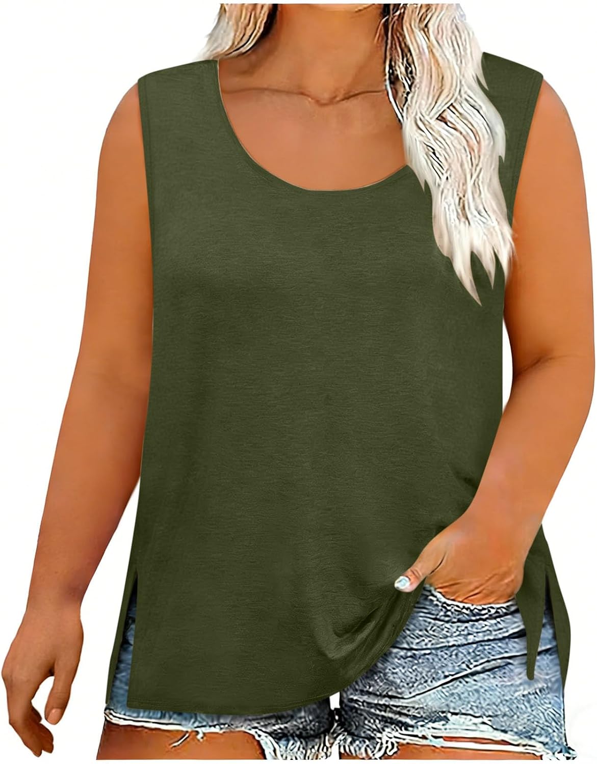 Plus Size Tank Tops for Women Fashion Summer Sleeveless Scoop Neck T-Shirts Top Casual Tees Tunics Shirts