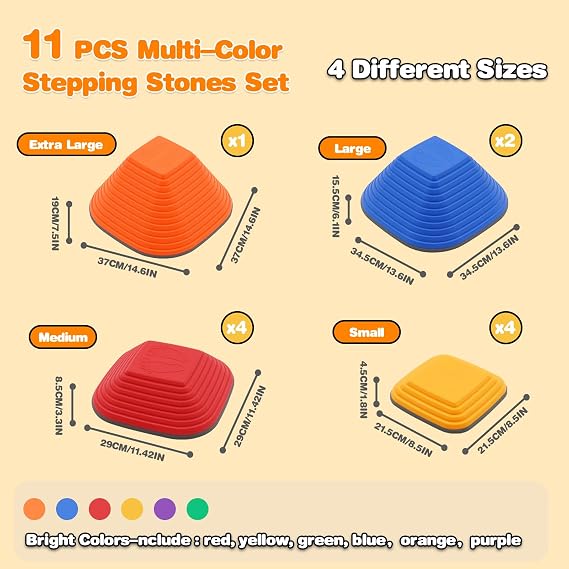 Sensory Balance Stepping Stones for Kids,11 PCS Durable Stackable Non-Slip Balance Stones,Obstacle Courses Toys Indoor & Outdoor to Boost Balance & Motor Skills,Gifts for Girls and Boys