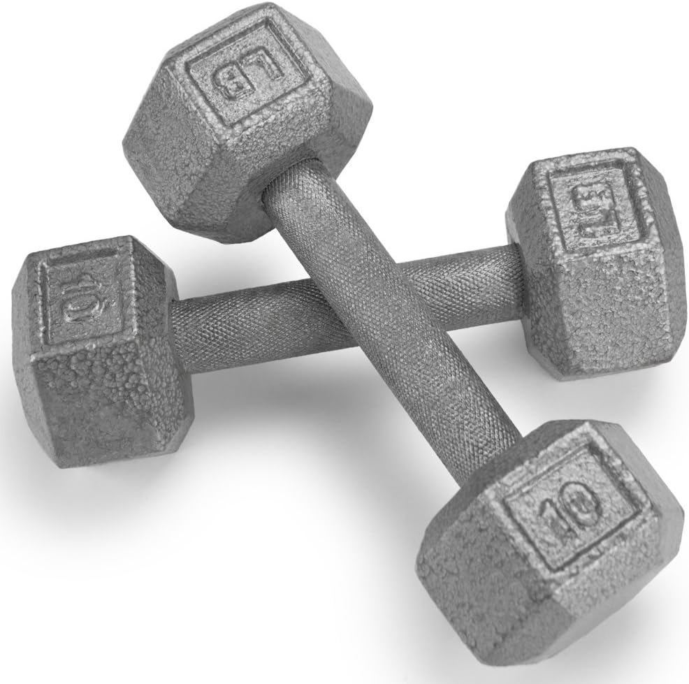 Crown Sporting Goods Pair (2) of Cast Iron Hex Dumbbells with Hammertone Finish (10 LB)