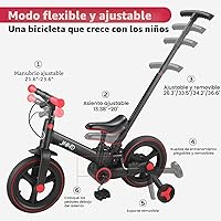 Vista 4 de Bicicleta para niños de 18 meses a 5 años, bicicleta de empuje 6 en 1 con ruedas y pedales de entrenamiento, bicicleta de equilibrio para niños