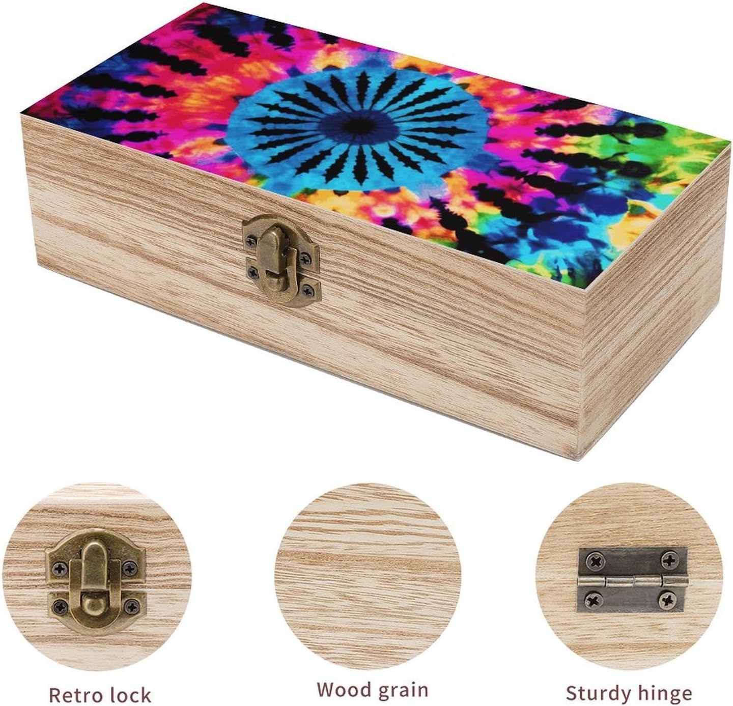 Lightweight Wooden Box, Hinged Lid, Retro Clasps, 7.9'' X 3.9'' X2.3'' image 3