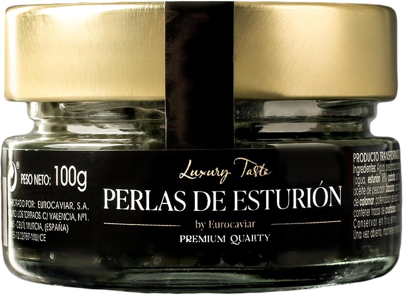 Eurocaviar Perles de Caviar Noir de Esturgeon Blanc – Qualité Premium – Sans Gluten, Faible en Calories, Idéal pour Gastronomes – Parfait pour Sauces, Plats Froids et Chauds – Emballage Sous Vide en P