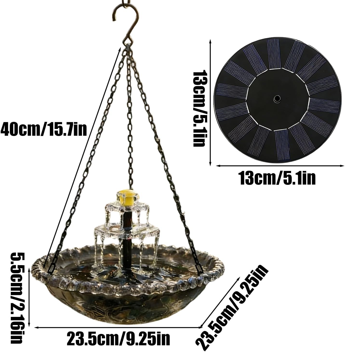 Genérico Bird Water Fountain – Waterfall with Pump and Sprinkler | Solar Powered Bird Fountain for Garden, Patio, Porch, Terrace, Path, Pond, Pool, Park