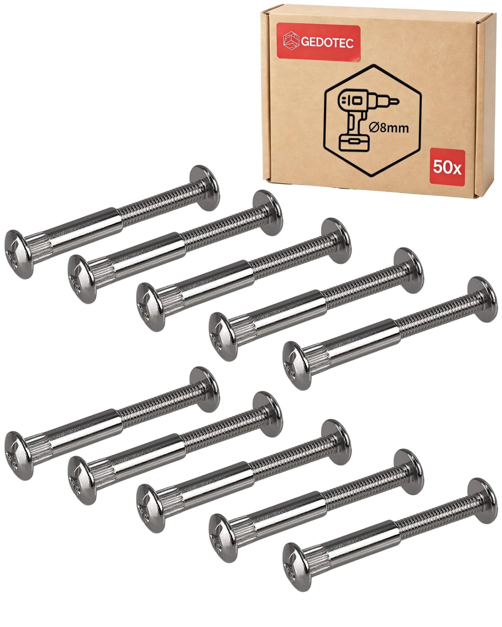 Gedotec Furniture screws M6 | 50 pieces - sleeve screws | connector nickel-plated steel | wood thickness 46-56 mm | furniture connector cabinet connector Phillips PZ2 and flat blade