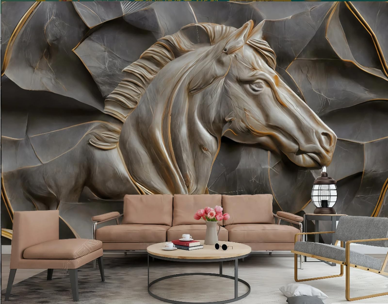 Abstrakcyjna tapeta trójwymiarowa skała rzeźba koń sztuka szary marmur obraz TV sofa tło tapeta ścienna salon restauracja kawiarnia ścienna, 3D, 150x105cm