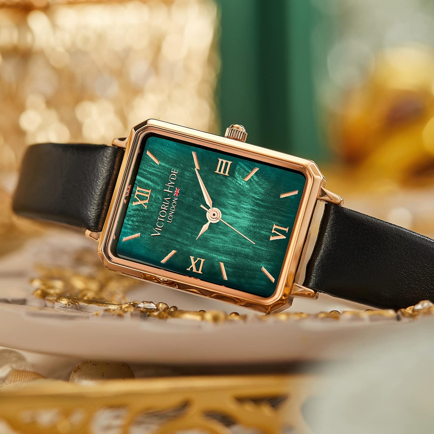 VICTORIA HYDE Orologio rettangolare da donna verde quadrante analogico al quarzo con cinturino in acciaio inox