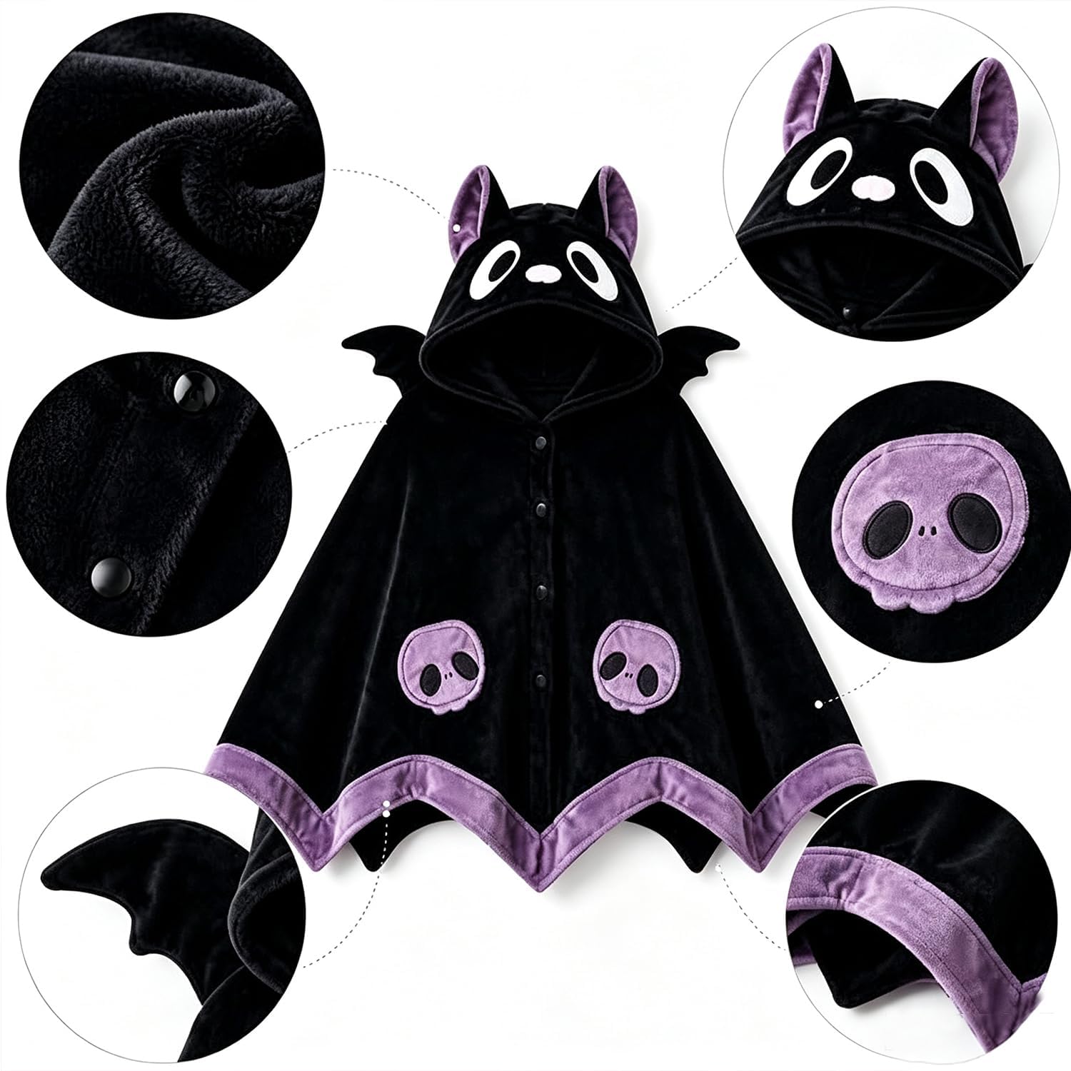 Adorabile felpa con cappuccio a forma di pipistrello per Halloween, con orecchie e ali in 3D