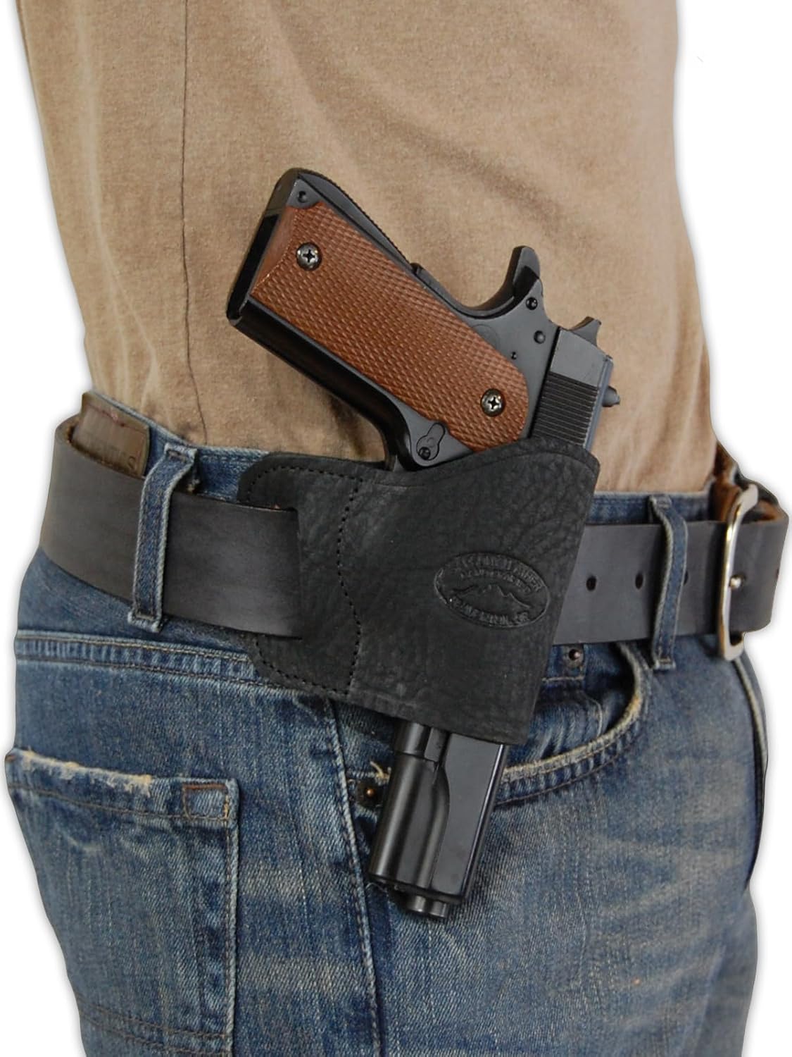 Barsony New Black Leather Yaqui Style Gun OWB Holster for Full Size 9mm 40 45
