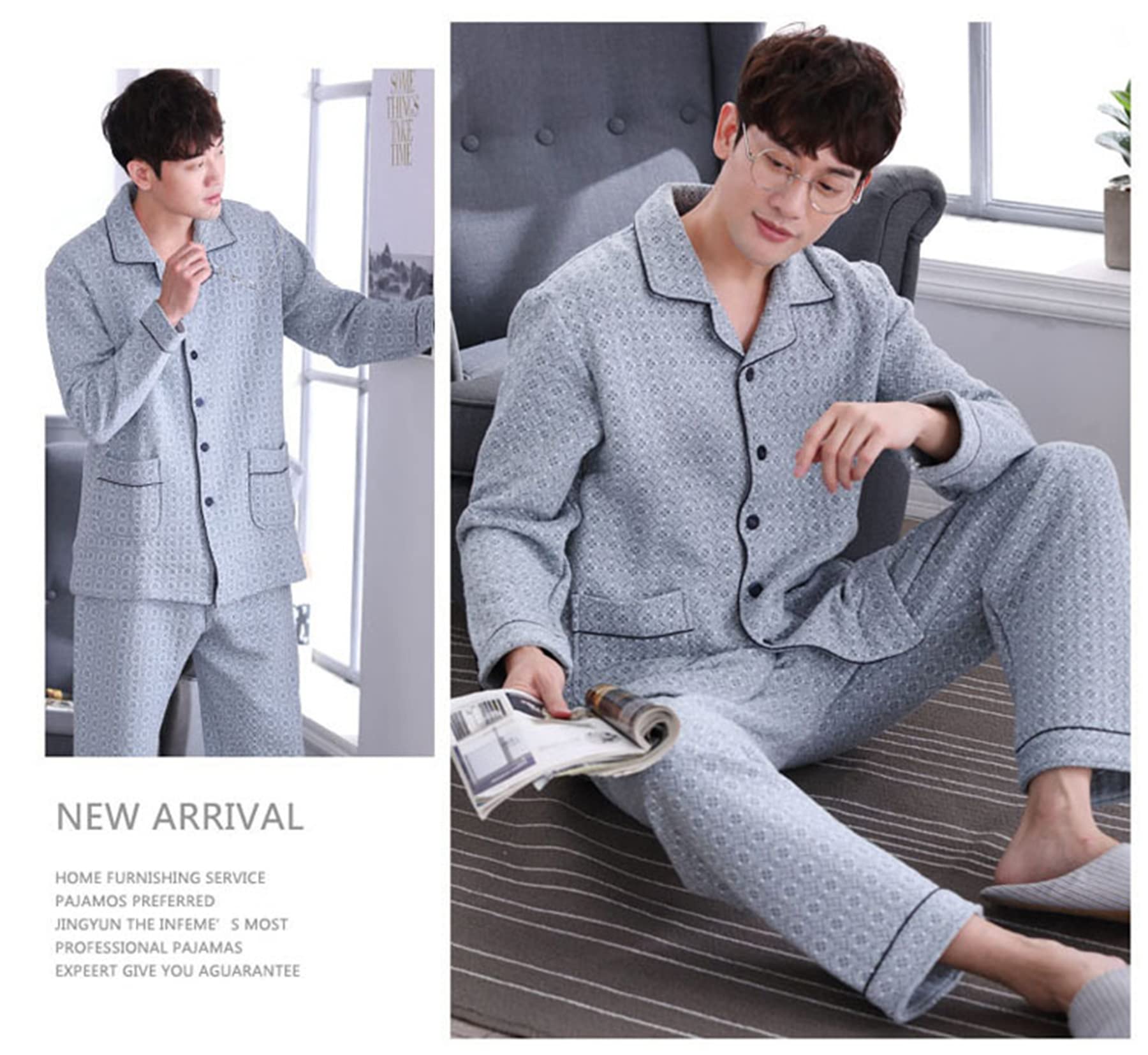 Conjunto De Pijama Clásico A Cuadros para Hombre Traje Acolchado De Talla Grande Ropa De Casa De Algodón De Manga Larga Conjunto Grueso PIS De Invierno