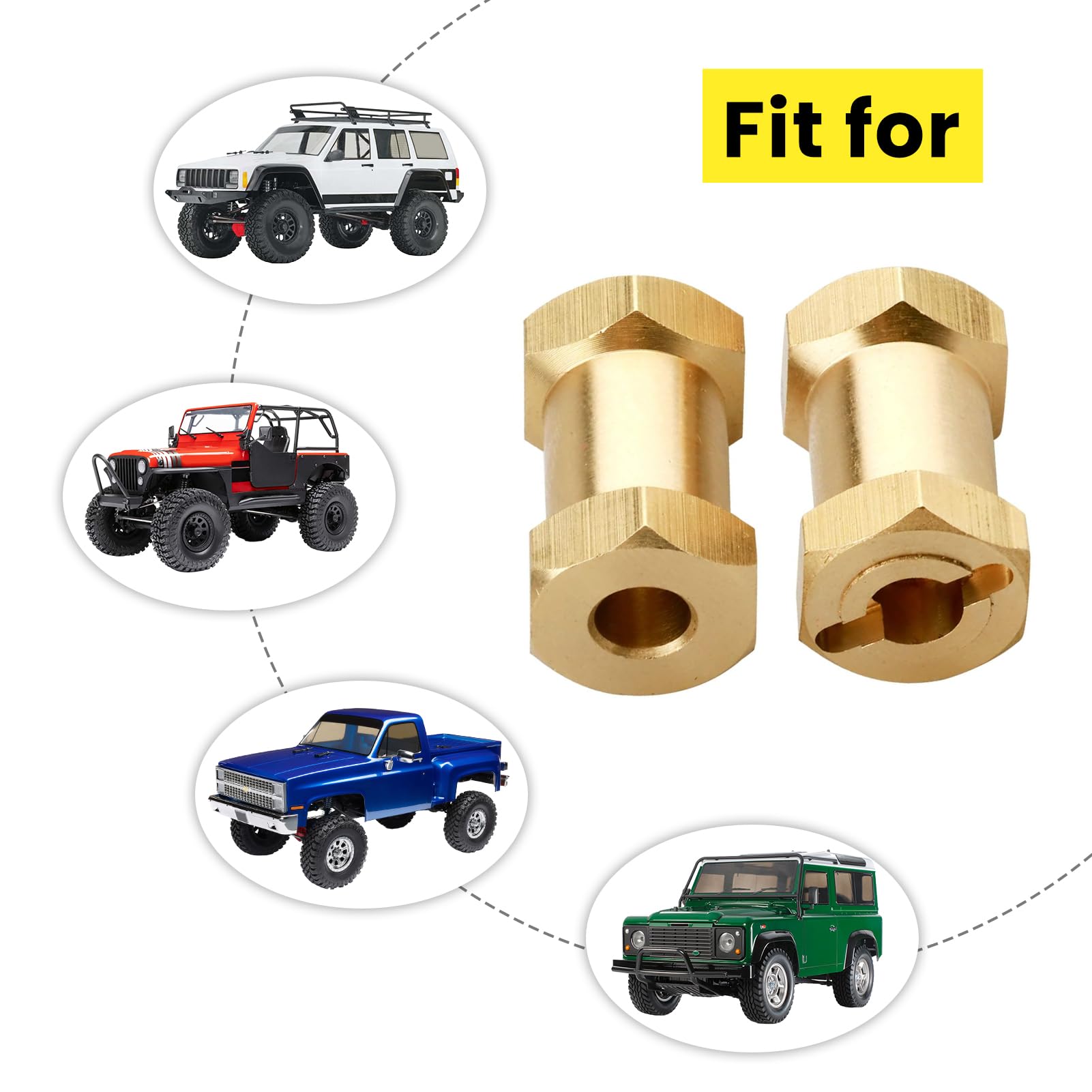 Hobbyfire 4pcs 12mm Brass Wheel Hex Hub Offset Extension Hex Drive Adapter Combiner Coupler Conversion for 1/10 RC Crawler Axial SCX10 CC01 Jeep Wrangler D90 Wraith (20mm)