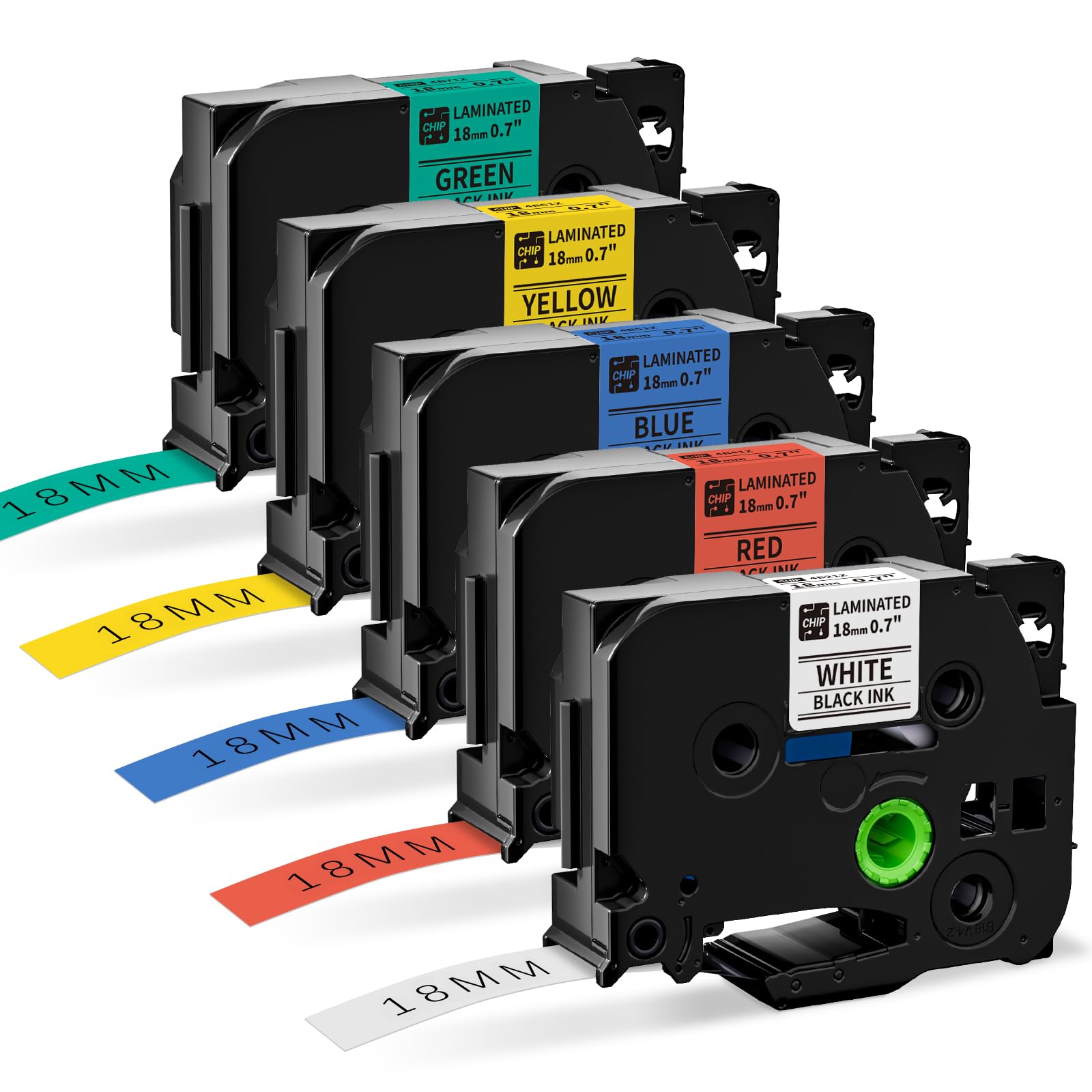 5-Pack Tz 18mm 0.7inch Laminated Color Tapes, Ptouch Tze TZe-241 TZe-441 TZe-541 TZe-641 TZe-741 3/4'' Label for Brother P Touch PT-D400 PTD410 PTD600