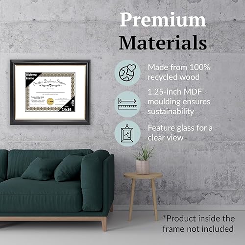 Vista 24 de Creative Picture Frames Marco para diploma Rockefeller de 9 x 12 pulgadas, color negro con borde dorado, muestra un certificado de 9 x 12 pulgadas