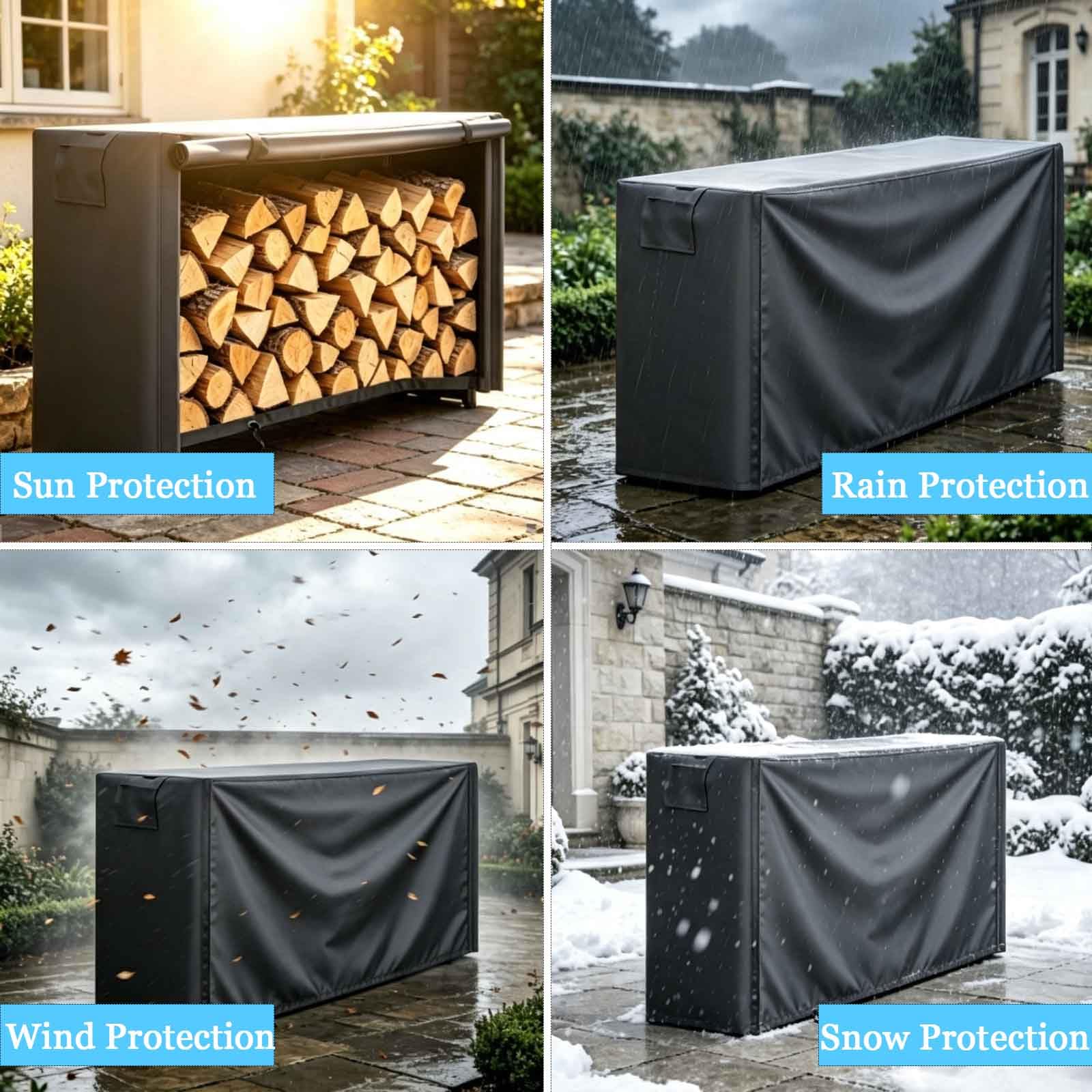 Copertura per Legna da Ardere da Esterni | Tessuto Oxford 600D | con Cerniera Impermeabile | con Patta Frontale Apribile (Non Include Portapacchi),Grigio,152x61x122cm
