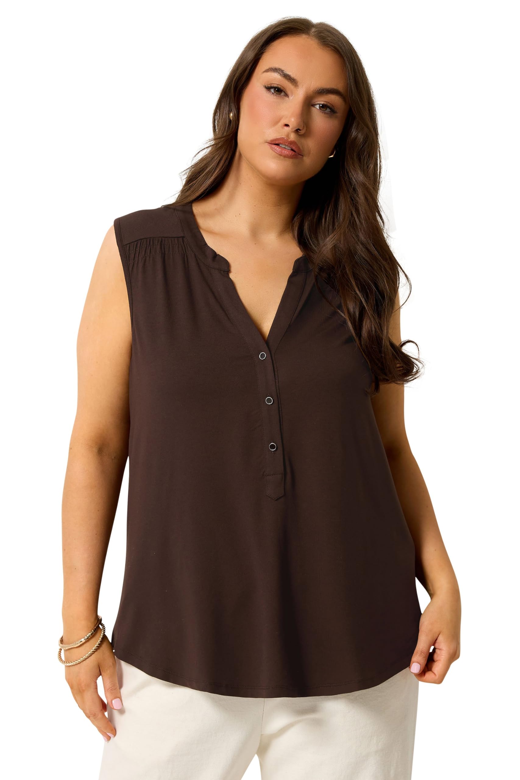 Yours Women's Chocolate Notch Neck Swing Blouse In | Size: 26-28