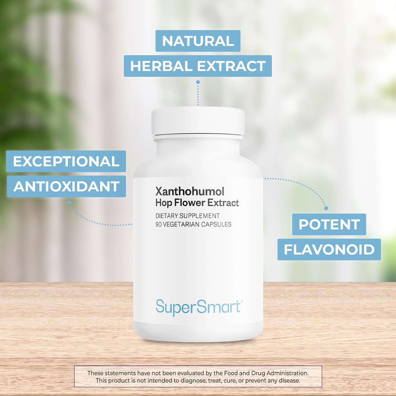 Supersmart - Xanthohumol Supplement (Hops Flower Extract) 150 mg per Day - Antioxidant & Anti Aging - Calm & Sleep Support - Hormone Balance | Non-GMO & Gluten Free - 90 Vegetarian Capsules