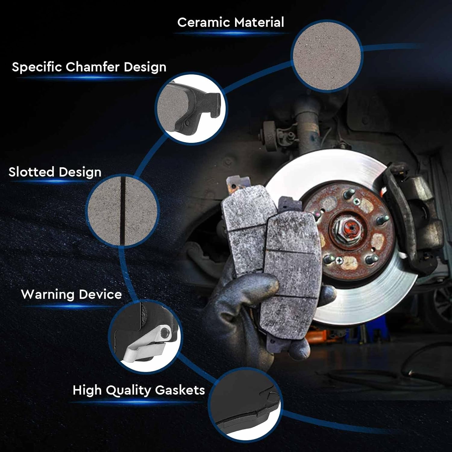 ILONPA Rear Semi-metallic Disc Brake Pads Set for Dodge Durango 2011-2023, Jeep Grand Cherokee 2011-2021, Grand Cherokee WK 2022 4PCS(With Hardware)
