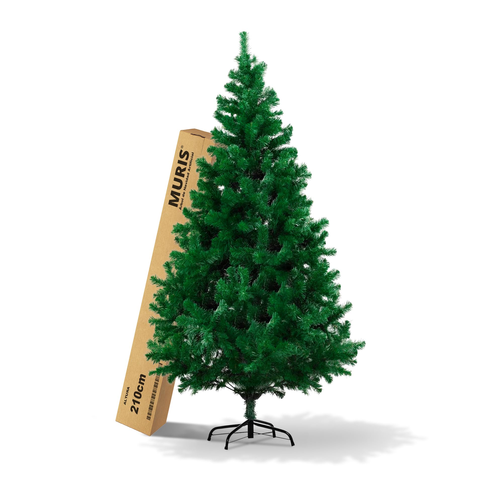 MURIS Árbol de Navidad Artificial, Altura de 210 cm, Estructura Desmontable, Ramas Abatibles, Soporte Metálico Plegable, MRS-ZW001-210