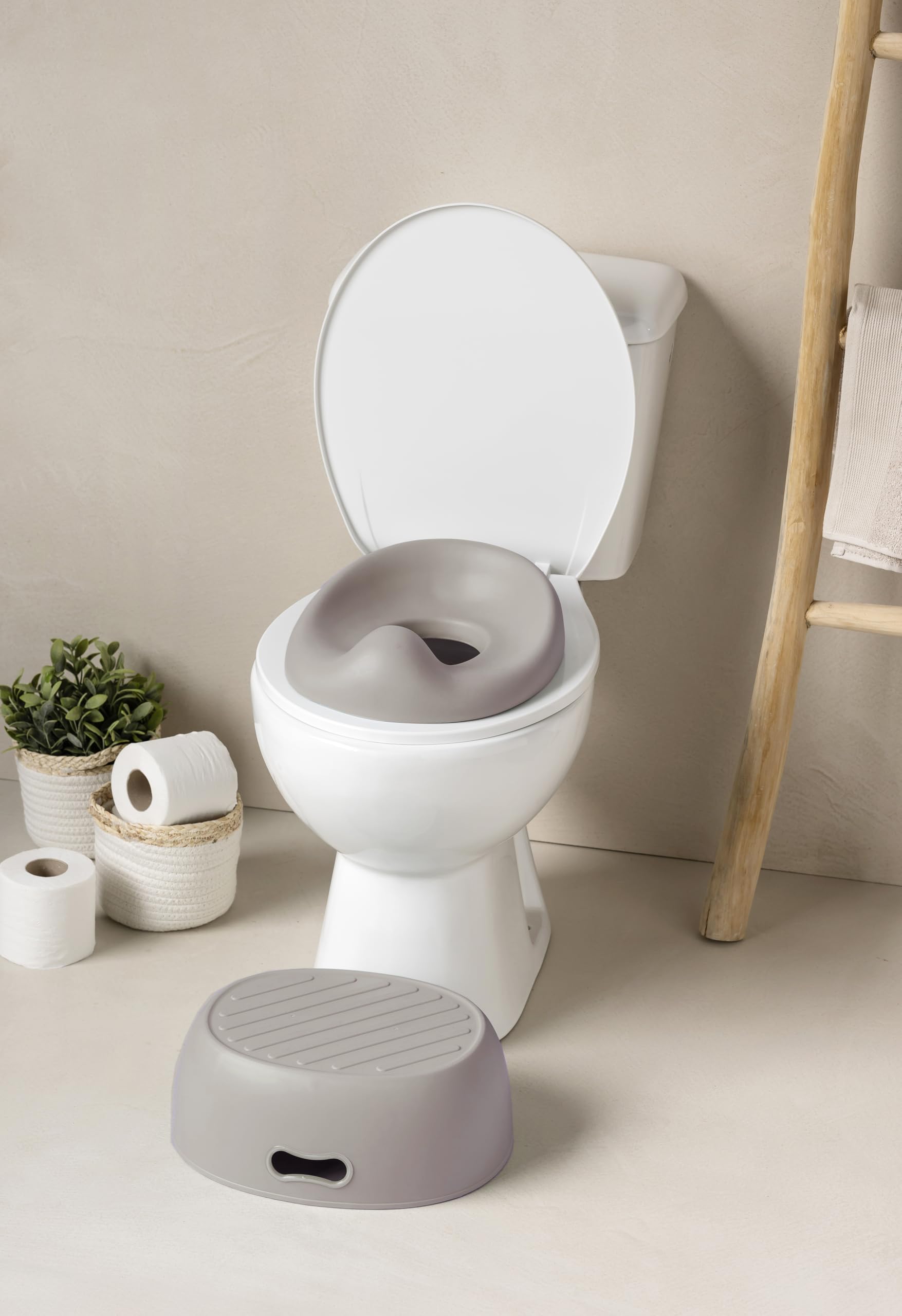 Nattou Babytopf 3in1, Töpfchen + Hocker + Toilettensitz für Kinder, Einfaches Toilettentraining, Ca. 34 cm, Ab ca. 18 Monate bis ca. 4 Jahre, Care, ABS/EVA, Taupe