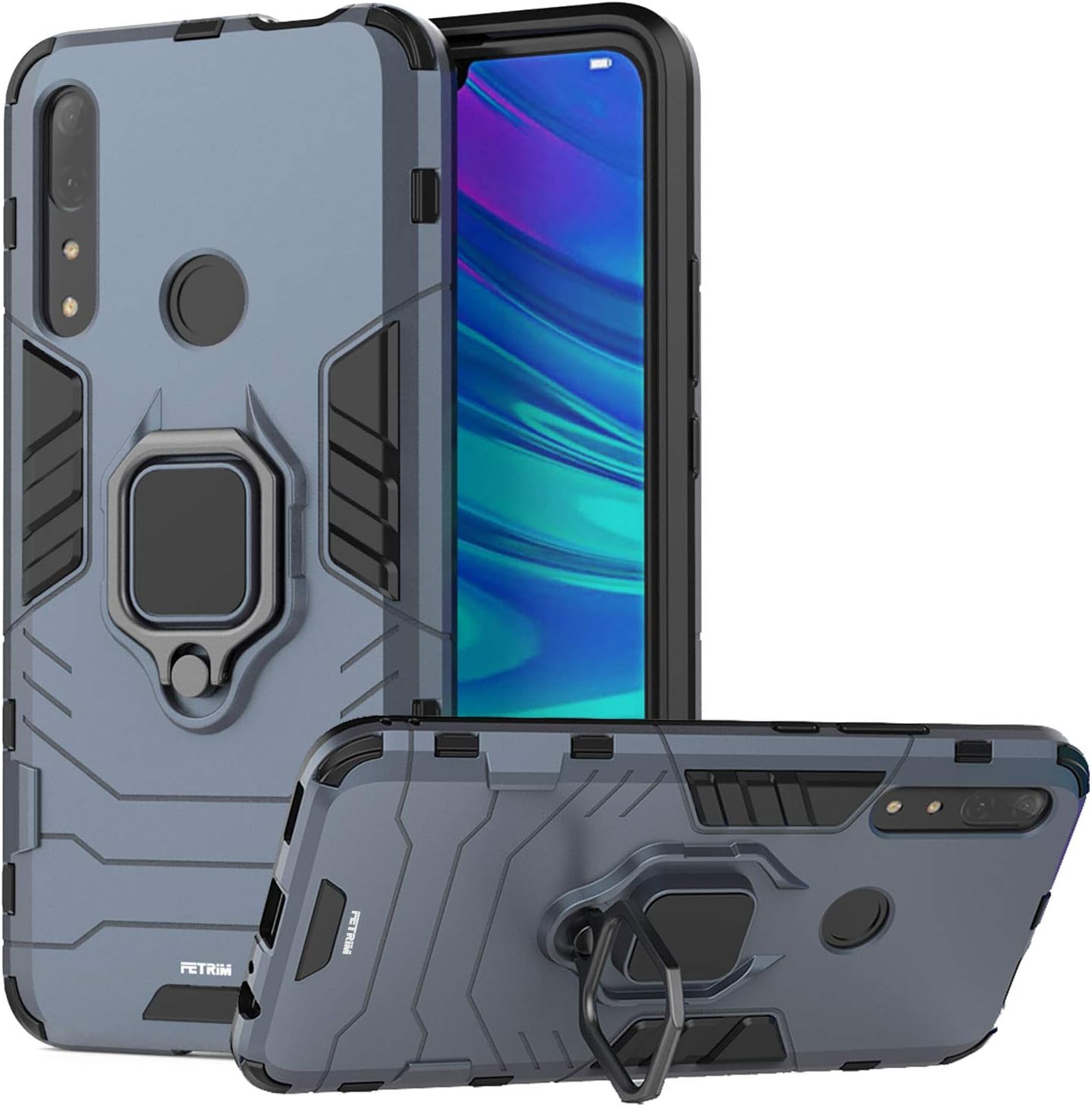 Fetrim Huawei P SMART Z Case, TPU Plastic Dual Layer Shockproof Cover for Huawei P SMART Z / Y9 Prime 2019 with 360 degree Rotation Ring Holder Kickstand (Blue)