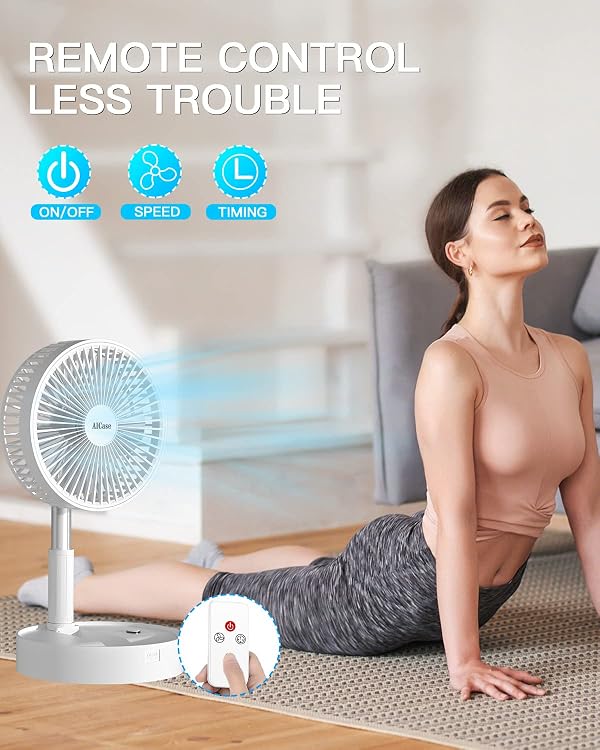 AICase Stand Fan,Folding Portable Telescopic Floor/USB Desk Fan with 7200mAh Rechargeable Battery,4 Speeds Super Quiet Adjustable Height and Head Great for Office Home Outdoor Camping-White by AICase - Used condition - Image 4