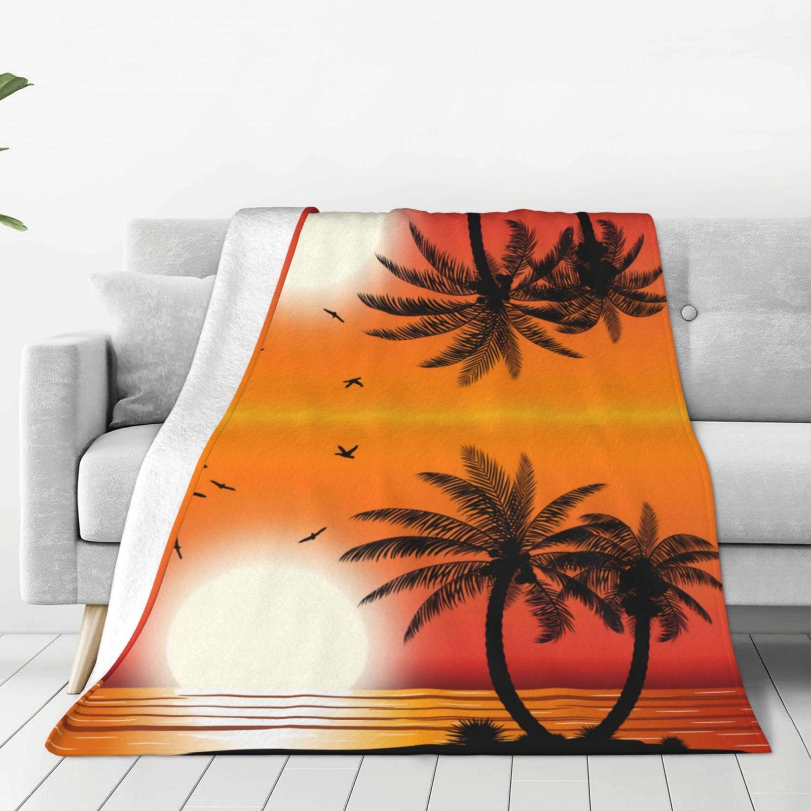 Couverture en flanelle douce à motif palmier offrant une isolation thermique optimale en automne