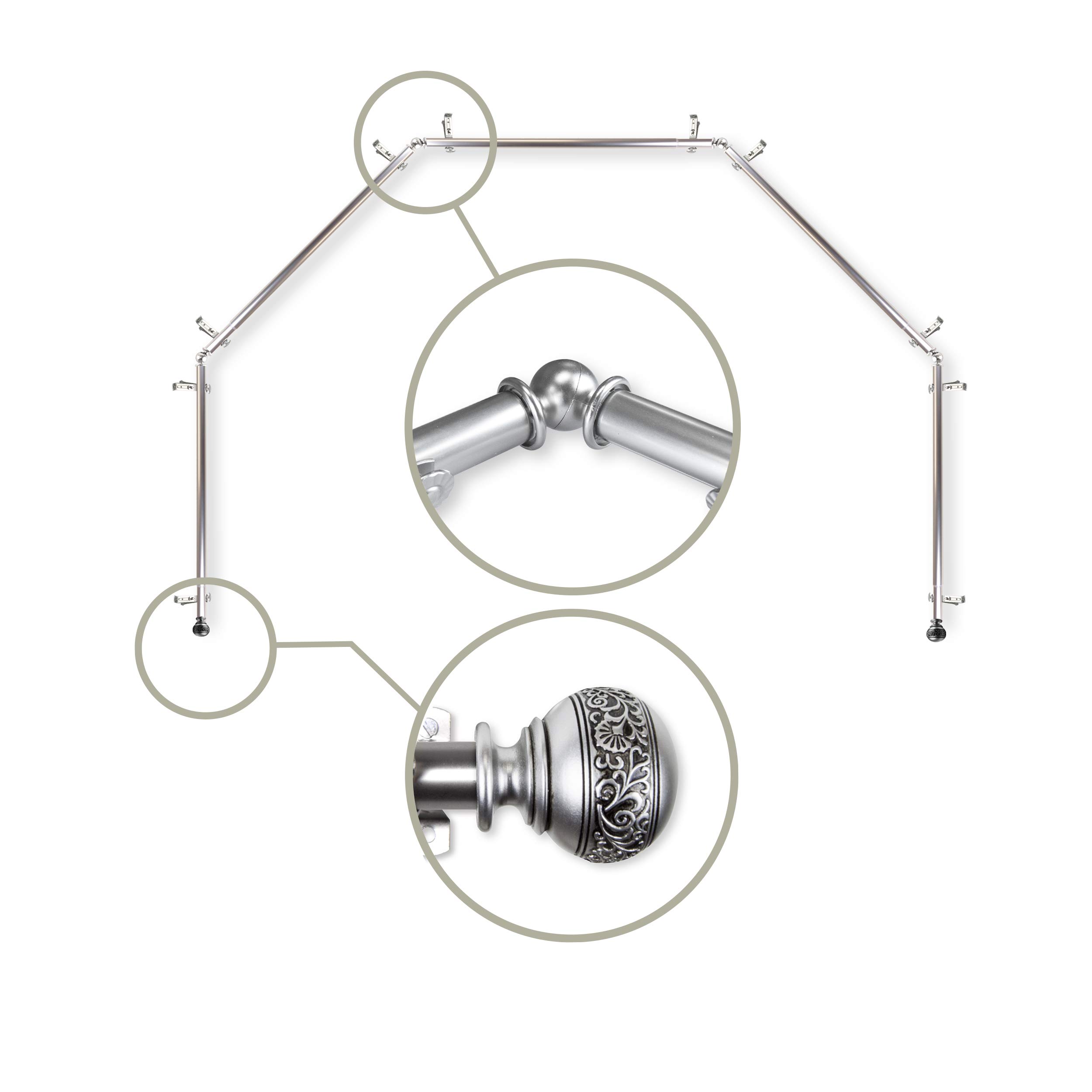 Rod Desyne Bay Window Curtain Rod, Satin Nickel