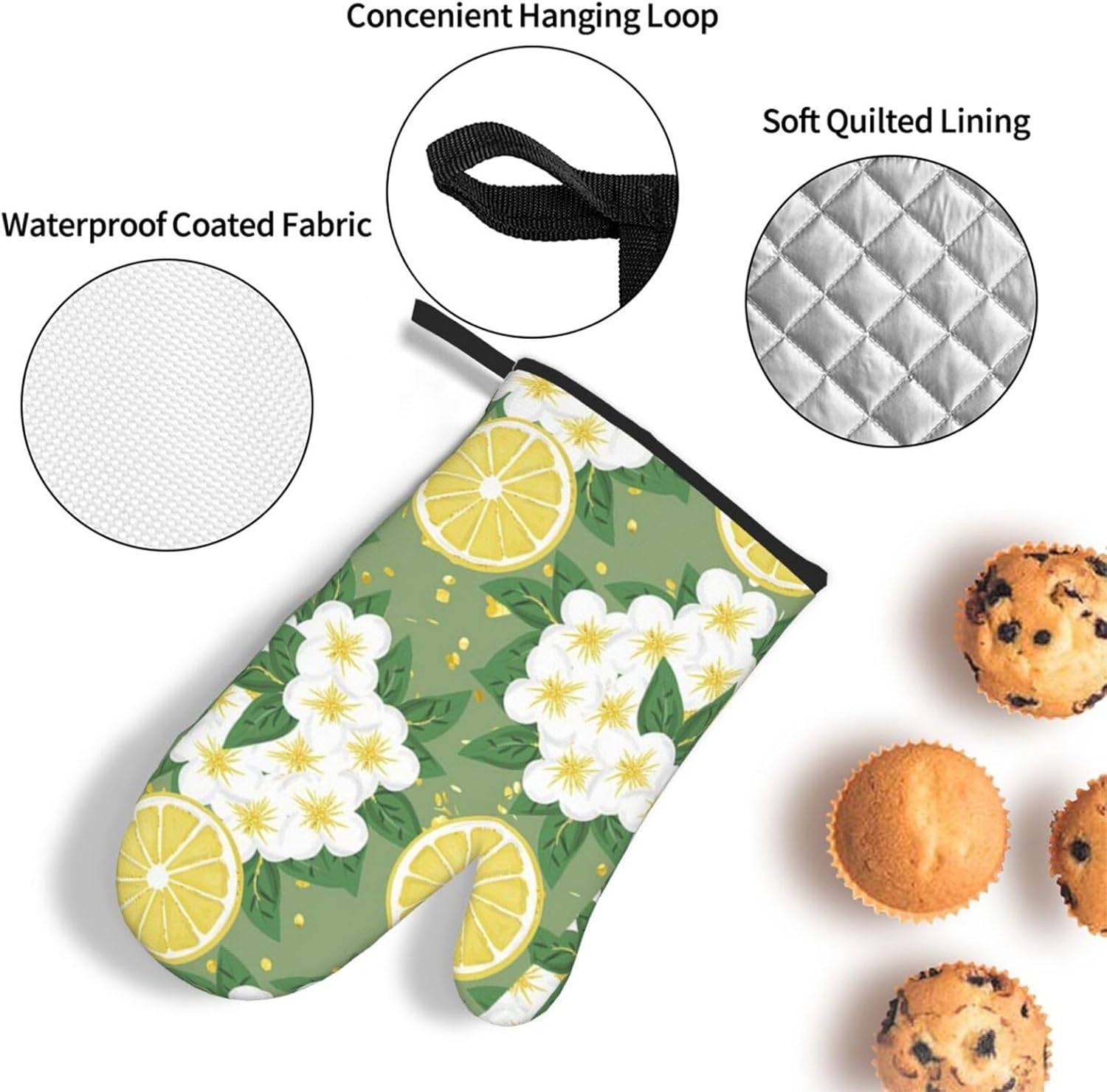 Fresh Lemon Print Heat Resistant Microwave Gloves, Used for Baking, Cooking, and Fashion Kitchen Essentials